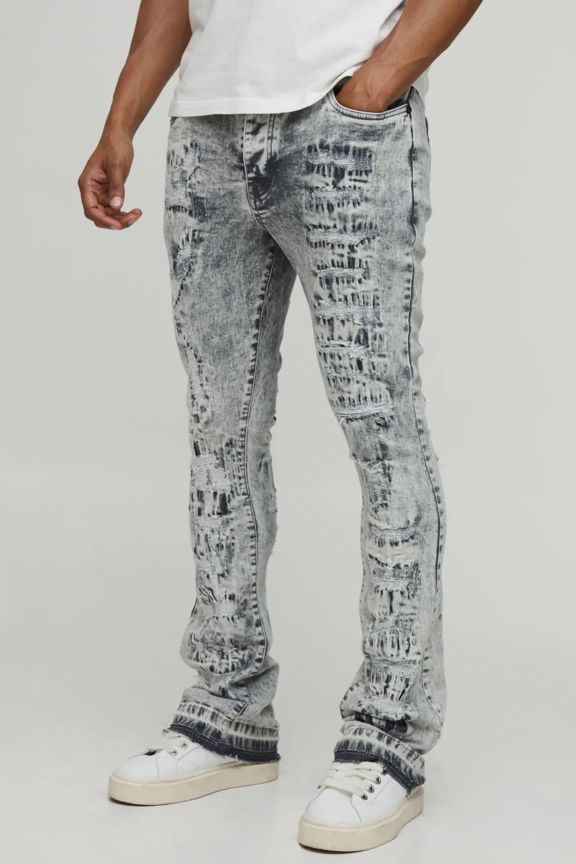 Jean Délavé Déchiré Évasé Skinny Empilé