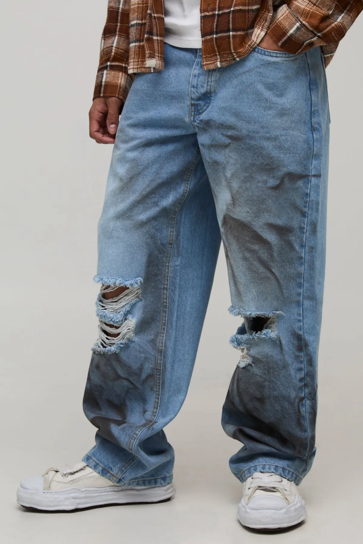 boohooMAN Jean Délavé à Genoux Déchirés Coupe Décontractée<Homme Denim|Denim