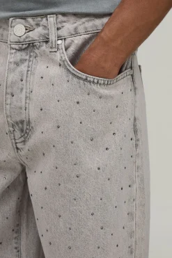 boohooMAN Jean Délavé Ice À Strass Intégraux Coupe Décontractée<Homme Denim|Denim