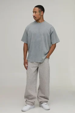boohooMAN Jean Délavé Ice À Strass Intégraux Coupe Décontractée<Homme Denim|Denim