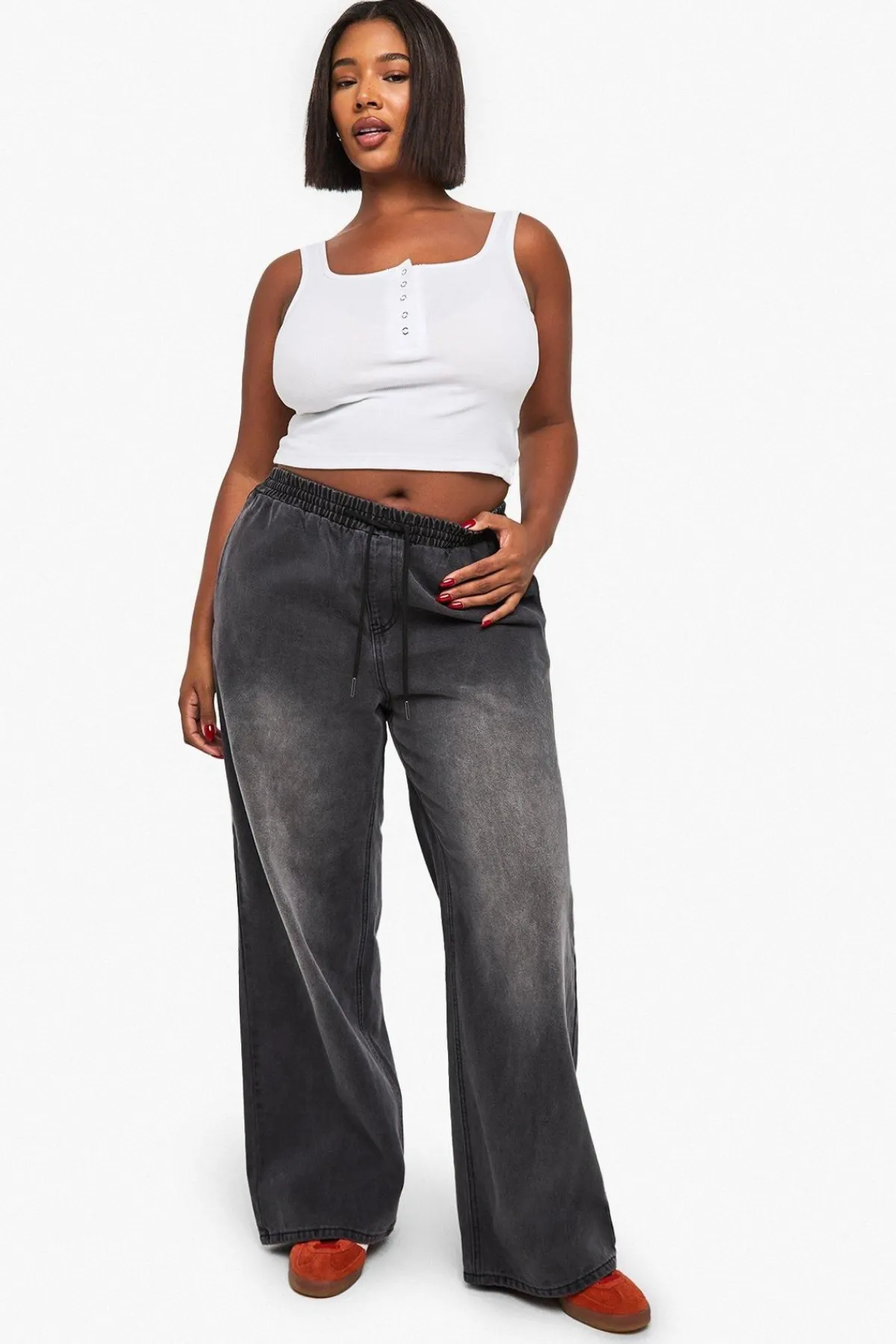 boohoo Jean délavé à taille élastique Plus<Femme Denim|Jeans