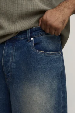 Jean Délavé Teinté Coupe Décontractée Effet Usé Grande Taille