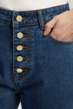 Jean Droit En Denim À Boutonnage Devant