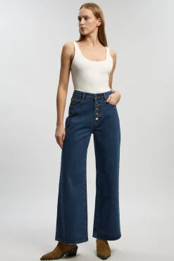 Jean Droit En Denim À Boutonnage Devant