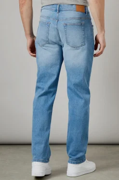 Jean Droit Extensible Coupe Ajustée Délavage Clair