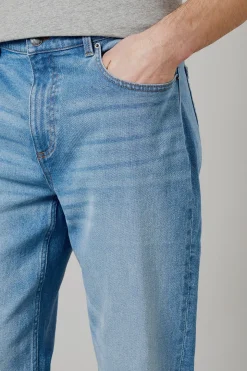 Jean Droit Extensible Coupe Ajustée Délavage Clair
