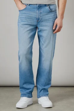 Jean Droit Extensible Coupe Ajustée Délavage Clair