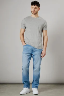 Jean Droit Extensible Coupe Ajustée Délavage Clair