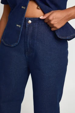 Jean Droit Grande Taille en Denim à Coutures Contrastées