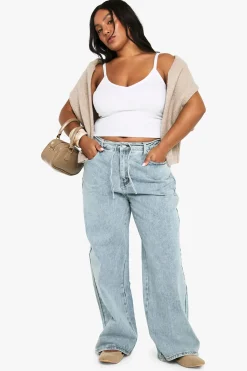 boohoo Jean droit à lacets à l'arrière élastiqués<Femme Denim|Jeans
