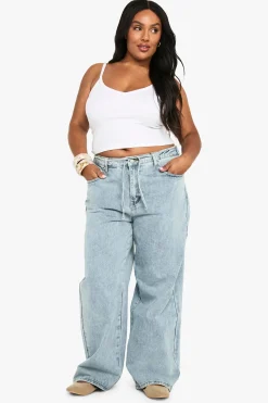 boohoo Jean droit à lacets à l'arrière élastiqués<Femme Denim|Jeans