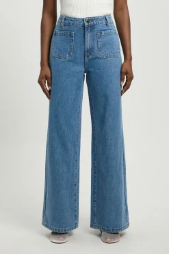 Jean Droit Petite En Denim Avec Poches Plaquées