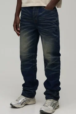 Jean Droit Rigide En Denim Délavé À L'acide