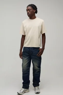 Jean Droit Rigide En Denim Délavé À L'acide