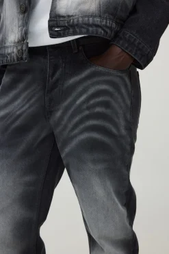 Jean Droit Rigide En Denim Effet Marbre Imprimé Laser