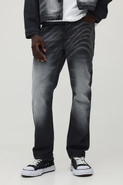 Jean Droit Rigide En Denim Effet Marbre Imprimé Laser