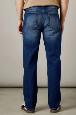 Jean Droit Stretch Coupe Droite Délavage Foncé