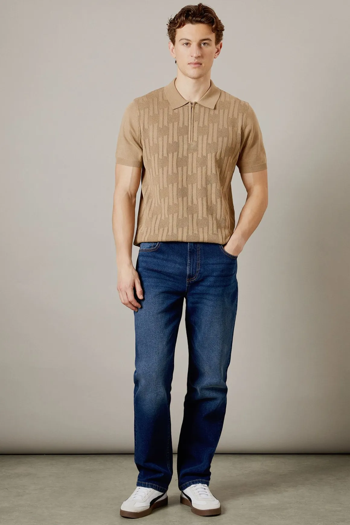 Jean Droit Stretch Coupe Droite Délavage Foncé