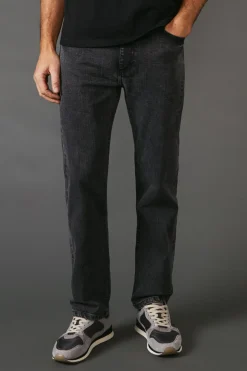 Jean Droit Stretch Noir Délavé Coupe Ajustée