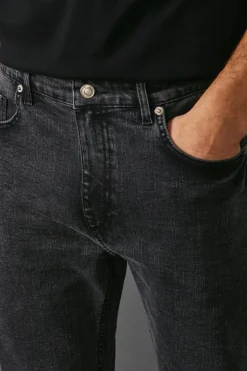 Jean Droit Stretch Noir Délavé Coupe Ajustée