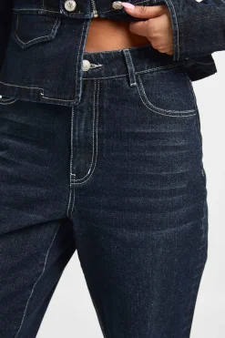 boohoo Jean Droit Taille Haute Avec Revers<Femme Denim|Jeans