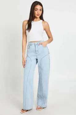 boohoo Jean Droit Taille Haute À Clous Style Western<Femme Denim|Jeans