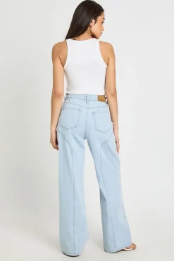 boohoo Jean Droit Taille Haute À Clous Style Western<Femme Denim|Jeans