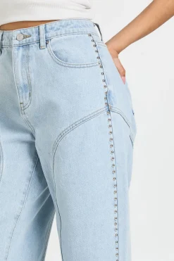 boohoo Jean Droit Taille Haute À Clous Style Western<Femme Denim|Jeans