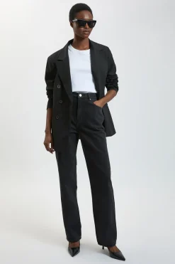 Jean Droit Taille Haute en Denim Rigide