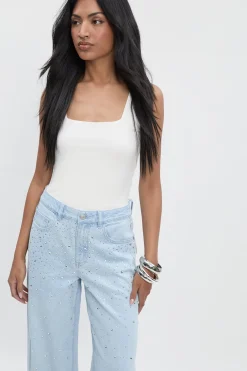 boohoo Jean droit à taille haute orné<Femme Denim|Jeans