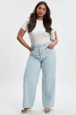 Jean droit taille haute orné Plus