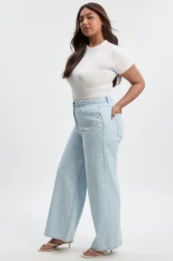 Jean droit taille haute orné Plus