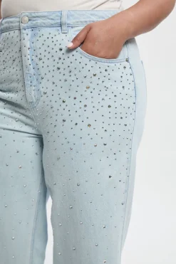 Jean droit taille haute orné Plus