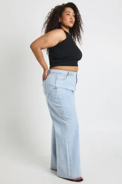 Jean Droit Taille Haute Western À Clous Grande Taille