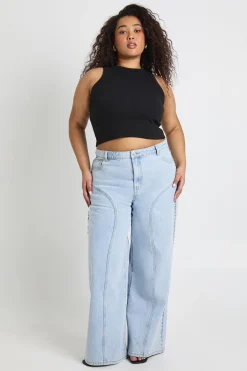 Jean Droit Taille Haute Western À Clous Grande Taille