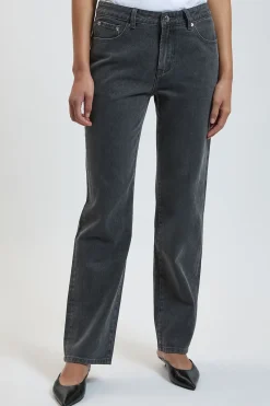 Jean Droit Taille Moyenne en Denim Rigide