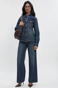 Jean à détail de couture, taille haute et jambe droite