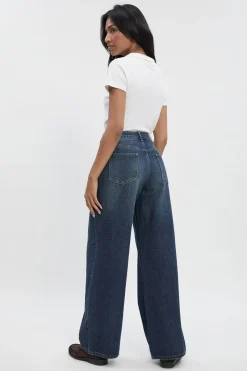 Jean à détail de couture, taille haute et jambe droite