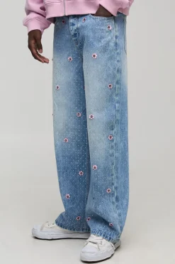 boohooMAN Jean en denim à coupe décontractée orné de motifs floraux<Homme Denim|Denim