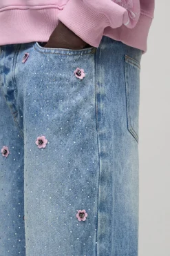 boohooMAN Jean en denim à coupe décontractée orné de motifs floraux<Homme Denim|Denim