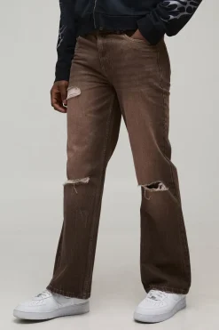 boohooMAN Jean en Denim Délavé Déchiré Coupe Droite Évasée<Homme Denim|Denim