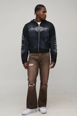 boohooMAN Jean en Denim Délavé Déchiré Coupe Droite Évasée<Homme Denim|Denim