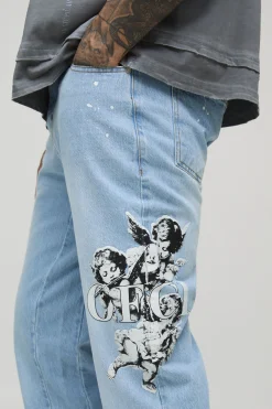 boohooMAN Jean en denim imprimé, à jambe évasée et doté d’un empiècement pour grande taille<Homme Denim|Tout Afficher