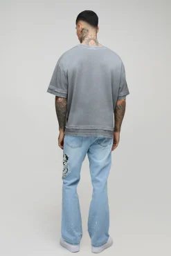 boohooMAN Jean en denim imprimé, à jambe évasée et doté d’un empiècement pour grande taille<Homme Denim|Tout Afficher