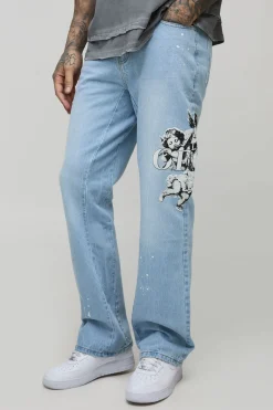 boohooMAN Jean en denim imprimé, à jambe évasée et doté d’un empiècement pour grande taille<Homme Denim|Tout Afficher