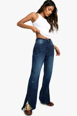 Jean en denim à ourlet fendu et jambe évasée