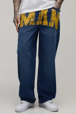 Jean En Denim Rigide Coupe Ample Avec Imprimé Man Pour Homme Grande Taille