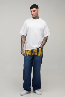 Jean En Denim Rigide Coupe Ample Avec Imprimé Man Pour Homme Grande Taille