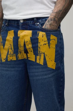 Jean En Denim Rigide Coupe Ample Avec Imprimé Man Pour Homme Grande Taille