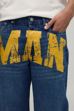 Jean En Denim Rigide Coupe Décontractée Avec Imprimé Homme